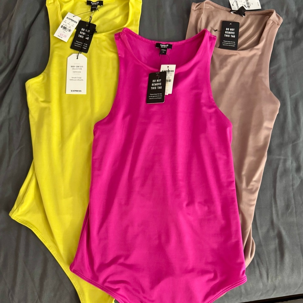 Express Women's Bodysuits - Vibrant Pink, Sunny Yellow, Classic Tan